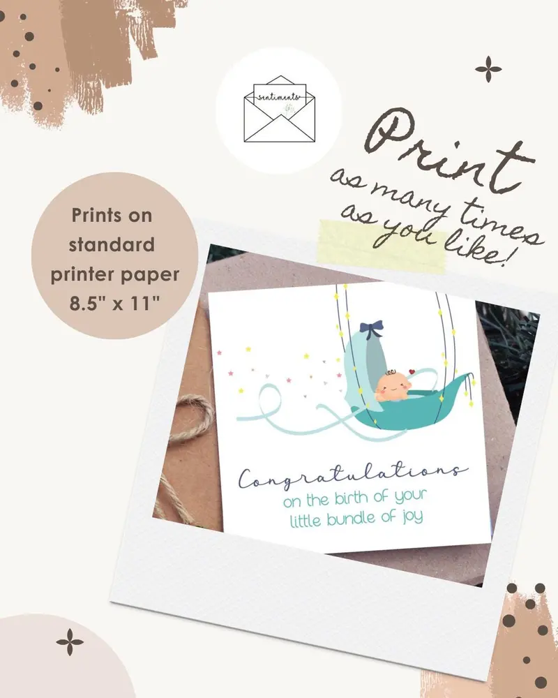 Baby Boy Card Newborn Boy Congratulations Card Baby Shower G — view 2