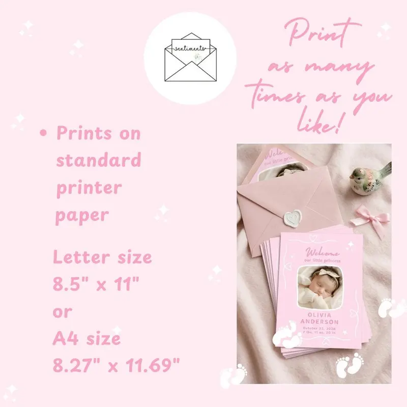 Baby Girl Birth Announcement Card Template — view 3