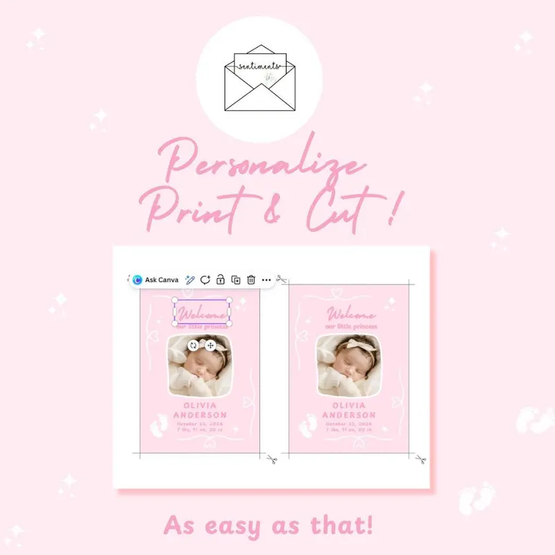 Baby Girl Birth Announcement Card Template — view 4