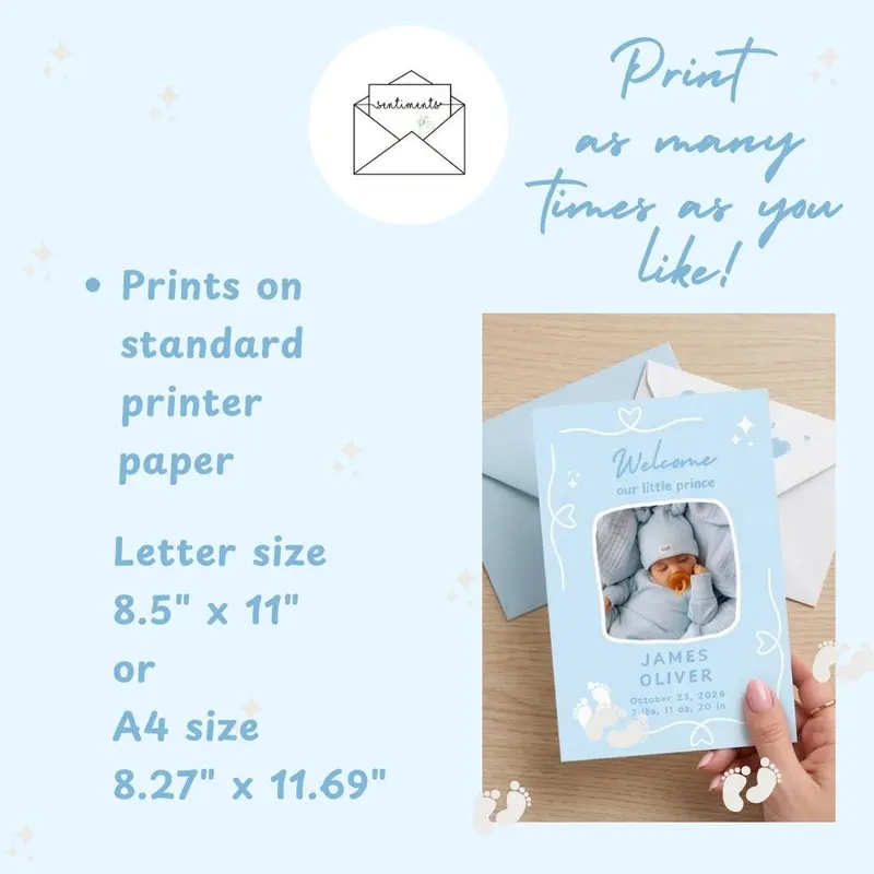 Baby Boy Birth Announcement Card Template — view 3