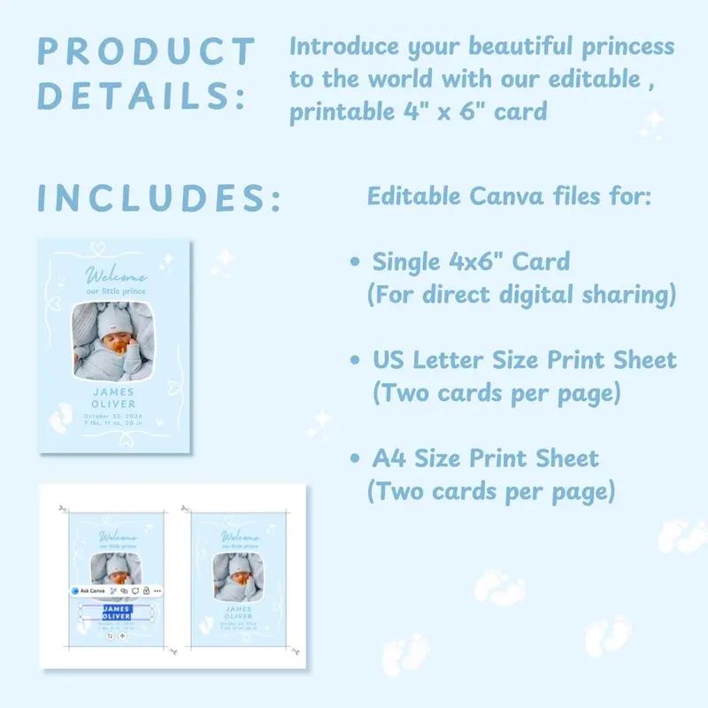 Baby Boy Birth Announcement Card Template — view 5