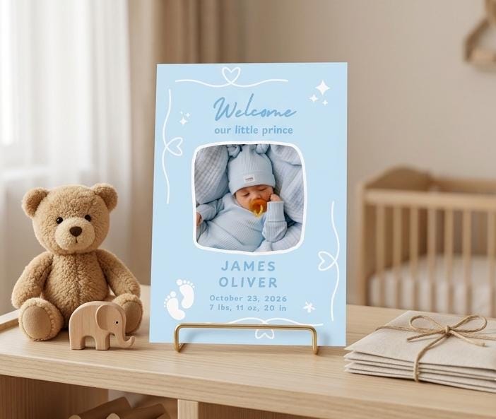 Baby Boy Birth Announcement Card Template — view 6