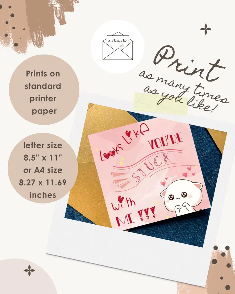 Funny Valentine Card Stuck With Me Anniversary Card Cute Cat — view 2